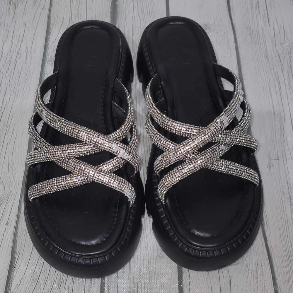 Sparkly Black and Silver Sandals with Glitter Straps